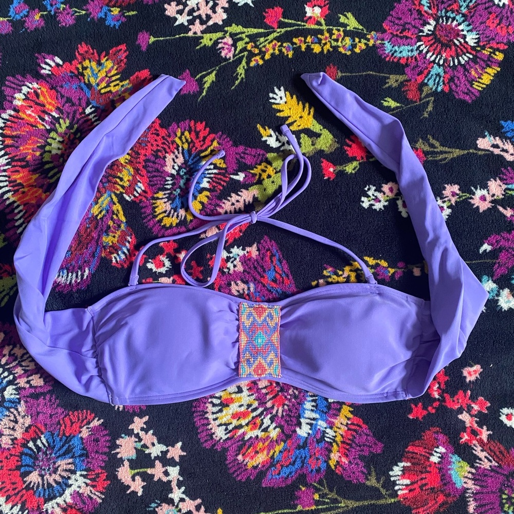 Aerie Purple Tribal Beaded Bandeau Bikini Top